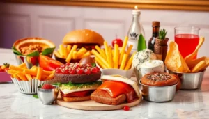 Comfort foods arranged and styled like fashion pieces, reflecting the synergy between food and style.