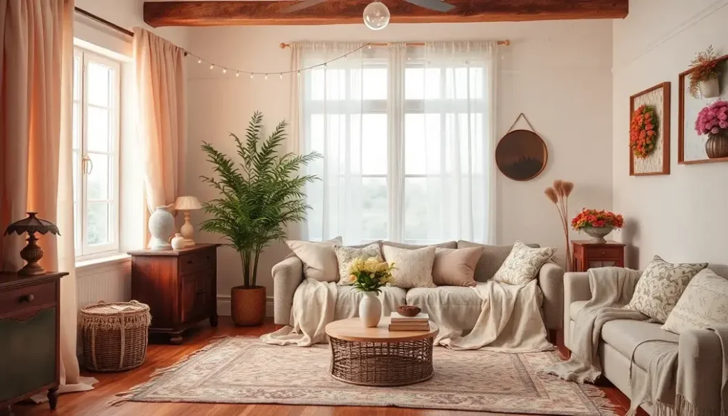 Home interior with diverse fabric blends such as silk, cotton, linen, and wool.