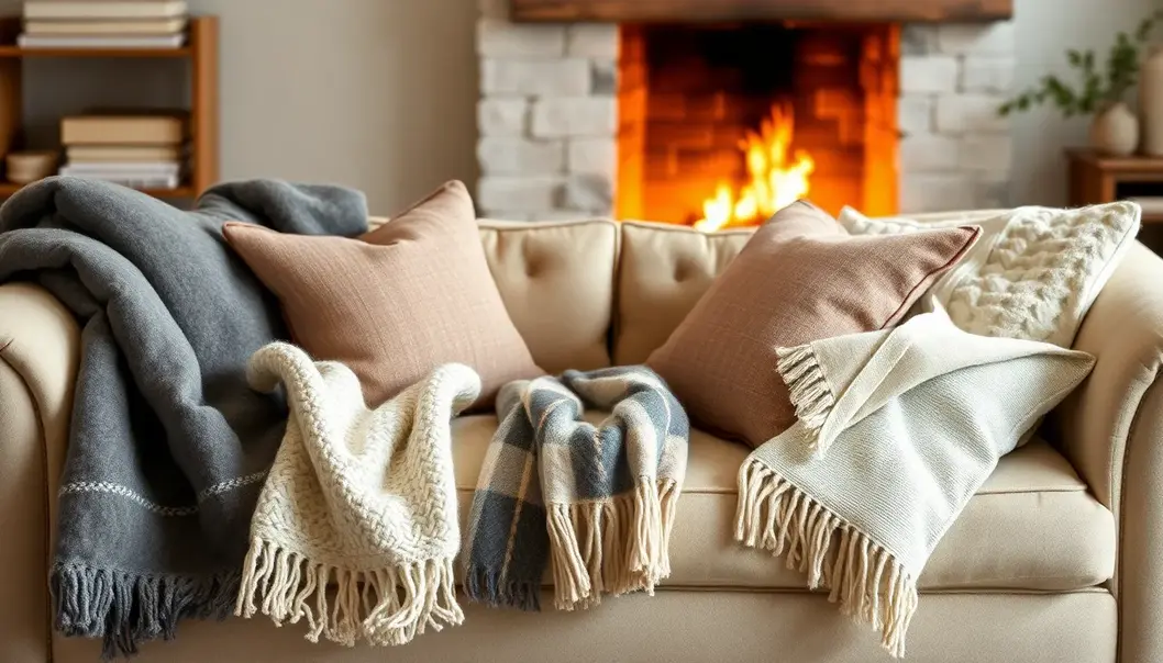 Elegant bedroom with cotton and silk blend textiles, exuding warmth and luxury.